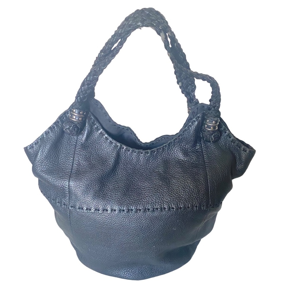 The Sak Black Leather Bucket  hobo Shoulder Bag. (B77)